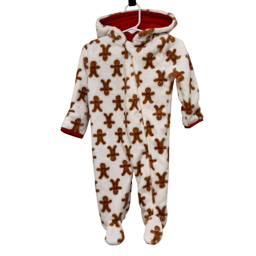 Gingerbread Man Zip Up Hooded One piece body suit  6-9 Mo SOFT